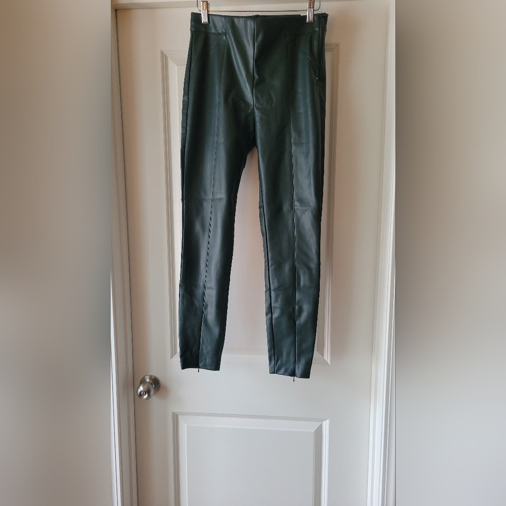 NWT ZARA Faux Leather Lined Leggings Size M - Bottle Green